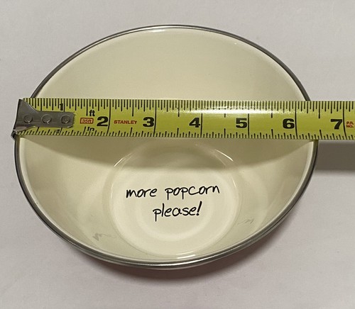 (1) World Market Enamelware Popcorn Serving Bowl Red 6.5” “More Popcorn Please” - Picture 5 of 6