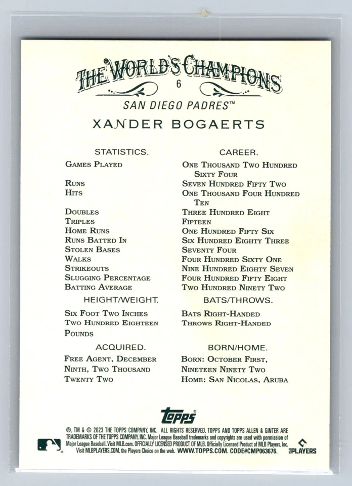 2023 Topps Allen & Ginter Xander Bogaerts #6 Hot Box Silver Portrait - Image 2 of 2