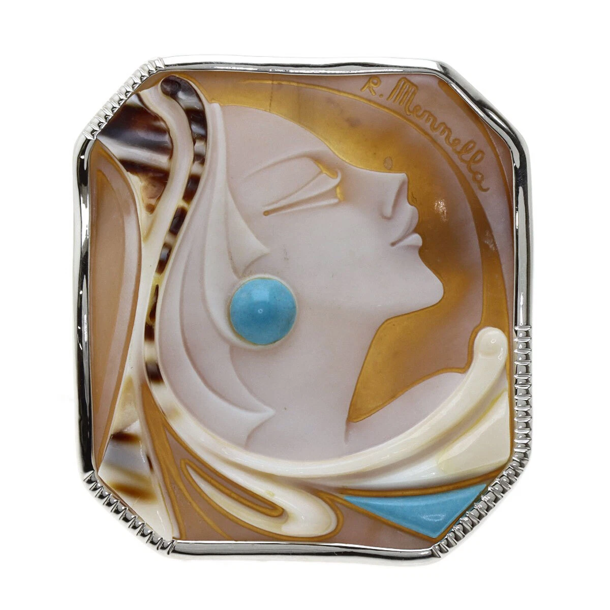 Cameo Rosario Mennella Pendant Top Brooch K18 White Gold 16g