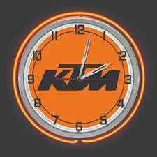 KTM Dirt Bike Sign 19" ORANGE Double Neon Clock Motorcycle Man Cave Garage