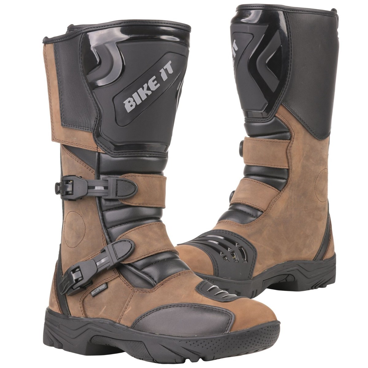 Bike It Triple-Black Motorcycle Waterproof Adventure Style Boots Brown