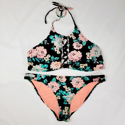 Womens Two Piece Swim Suit Size Large Bikini Swimming Bathing Suit Floral