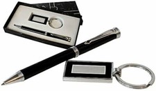 Personalised Black Ballpoint Pen & Keyring Gift Set, Engraved and Giftboxed