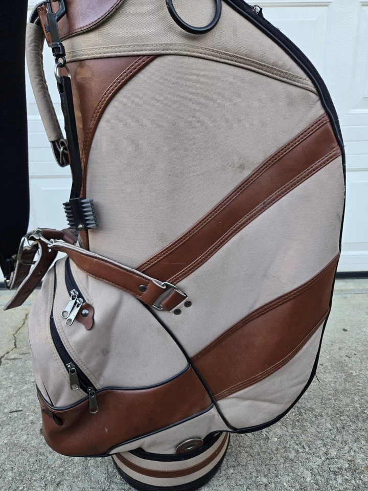 Carro de golf Ron Matususalem Rum bronceado nailon cuero marrón 6 vías bolsa con cubierta para lluvia Foto 4 de 4