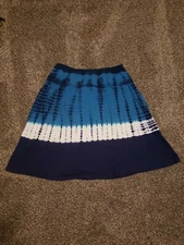 Deluxe LA Blues womens S Tie Dye Blue Teal White Abstract Boho Short Skirt
