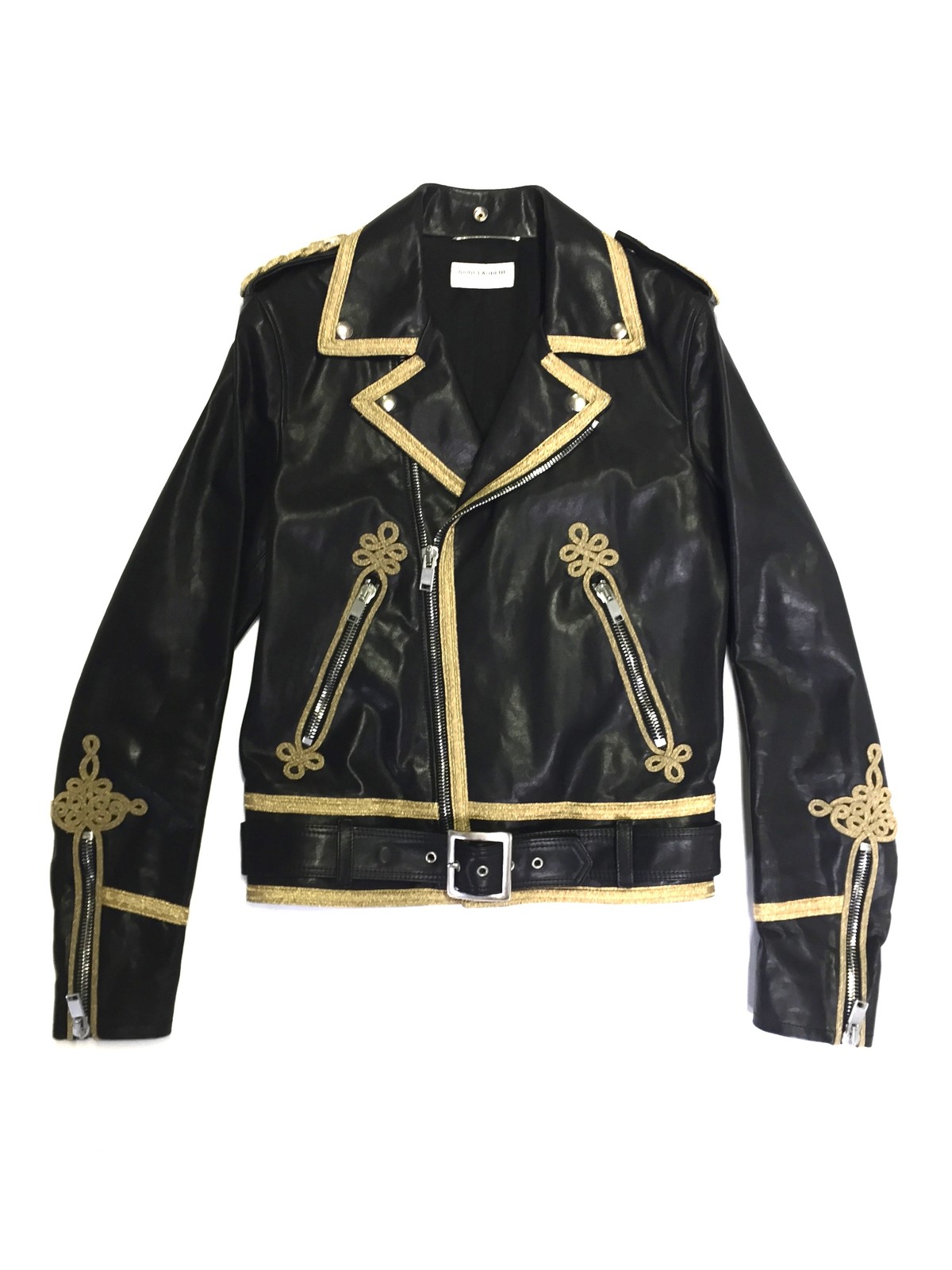 GIACCA IN PELLE SAINT LAURENT SS15 DA UOMO RICAMATA ORO UFFICIALE MOTO BIKER