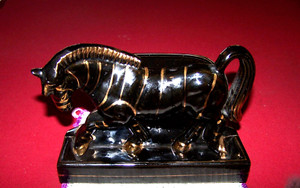 Vintage Dresser Caddy or Planter - Zebra - Black with Gold Stripes