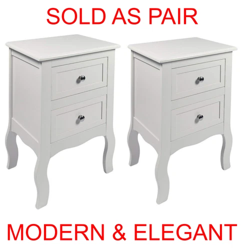2 x White Bedroom Bedside Table Unit Cabinet Nightstand with 2 Drawers in Each