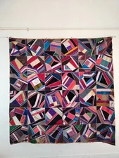 antique amazing crazy Quilt velvet & silk Quilt embroidery patchwork item782