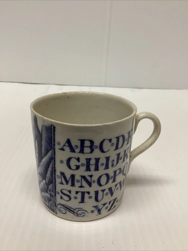 Antique 1860's STAFFORDSHIRE Childs ABC Alphabet Mug Cup w/Handle~Transferware