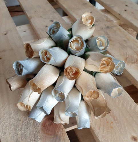 Cream Silver or Gold tipped Wooden Roses Create Wedding Anniversary Gift 25-50 - Picture 15 of 15