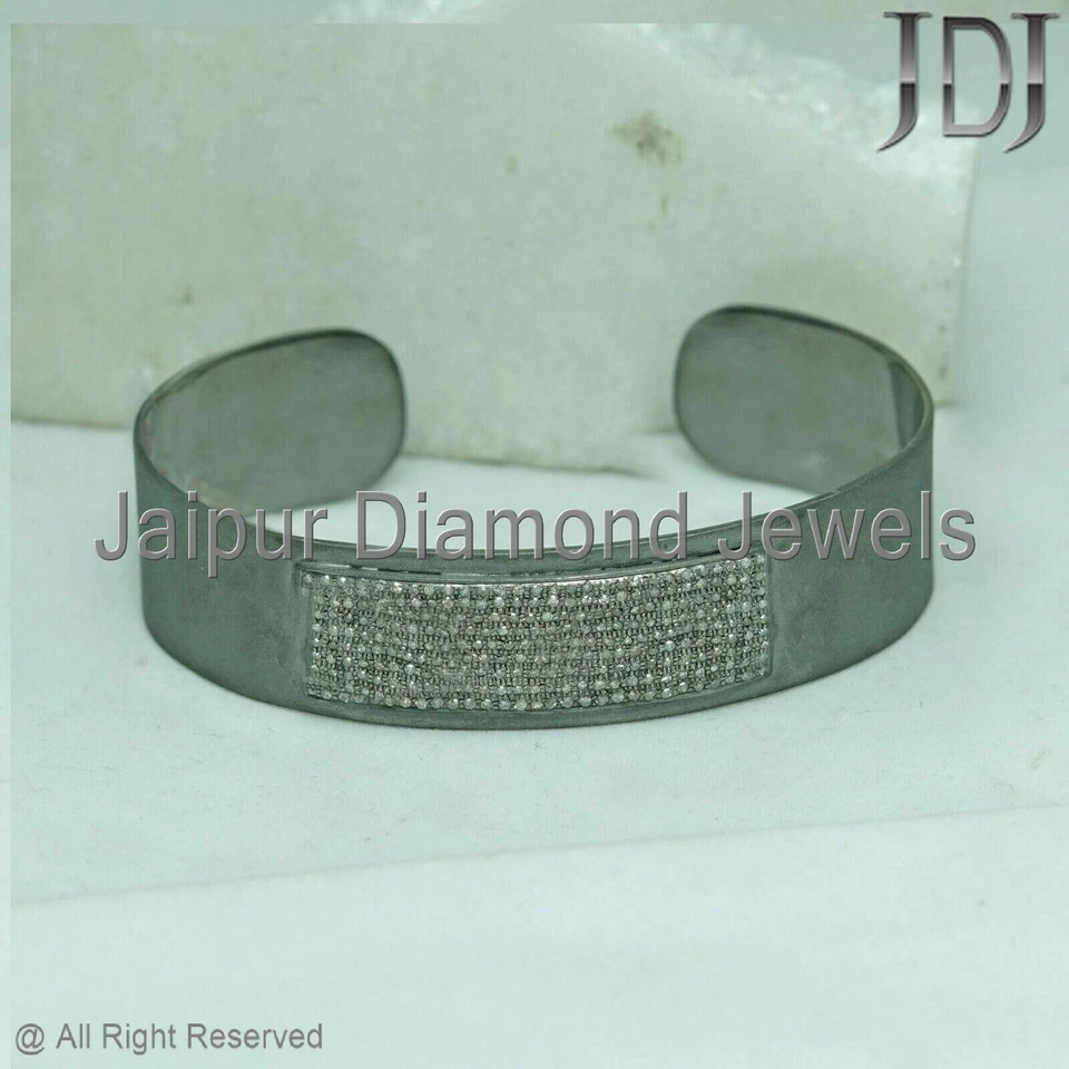 Natural Pave Diamond 925 Sterling Silver Jewelry Openable Adjustable Cuff Bangle - Image 4 of 4
