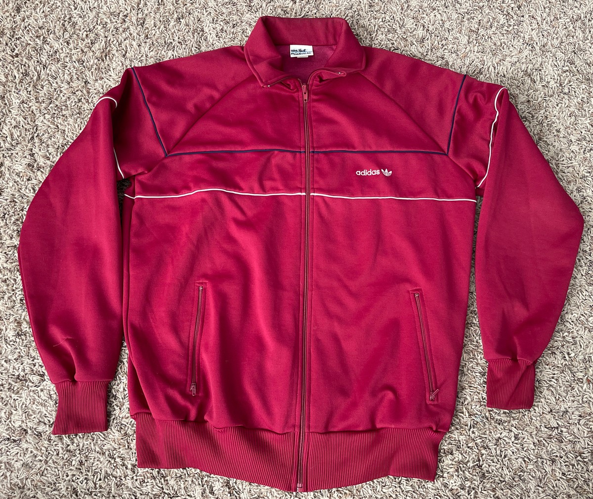 Vintage 80s Adidas Trefoil Windbreaker Track Jacket Maroon Mens Large VTG
