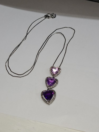 Amethyst Gradient Heart Necklace 925 Sterling Silver Heart Necklace