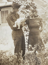 1940s WWII US Army Military Man in Uniform Holding Baby Wife Woman Photo P14j3