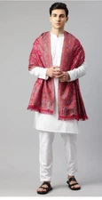 Pink Men's Woolen Kashmiri Embroidery Shawl/Stole/Wrap For Men (Size 40x80 inch)