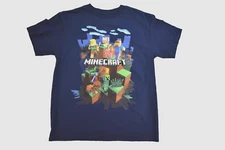 Minecraft Youth Boys Minecraft Creeper Lurking Navy Blue Shirt New Large