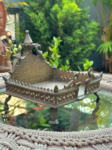1700's Old Ancient Brass Peacock Figure Hindu Temple Sinhasan God Statue Mandir - Picture 15 of 23