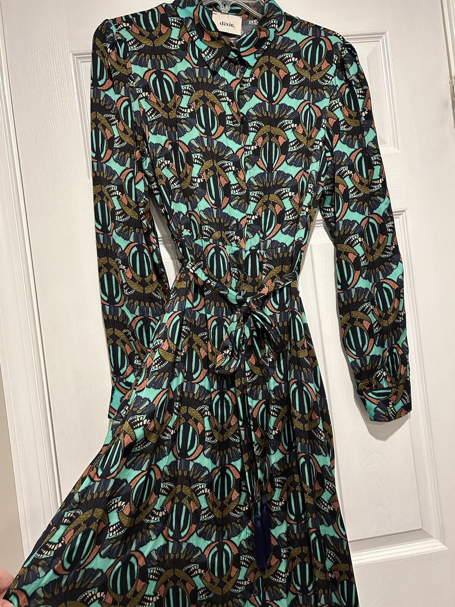 belted teal and black shirt dress Dixie Size M length dress perfect for prom dresses near me Aidan Mattox Beaded Halter Band size:110