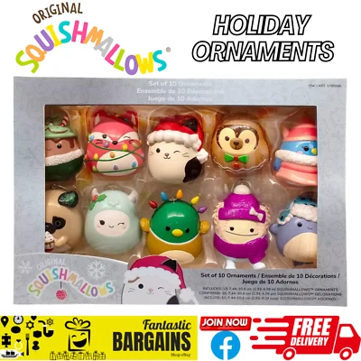 BRANDED Squishmallows Christmas Gift Set 10 Hard Baubles Ornament Tree Decorations Xmas