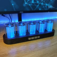 RGB Digital Clock E-sports Room Desktop Decoration Ambient Light Wood Grain Base