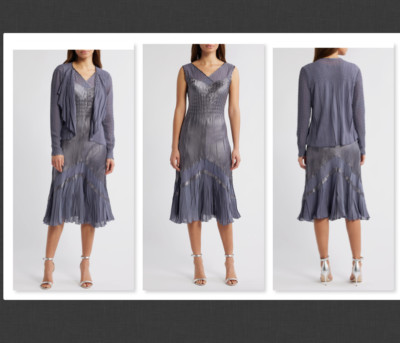 NEW  Komarov   Charmeuse & Chiffon Midi Dress & Jacket Set  Size XL     #B925