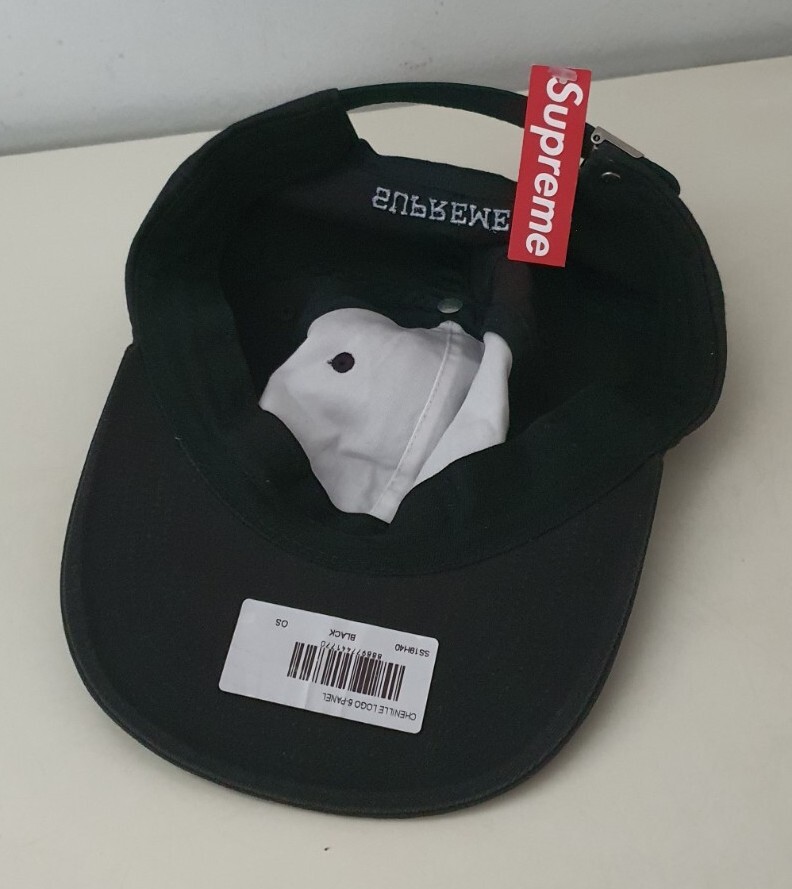 SS19 Supreme Chenille Logo 6-panel hat black cap New With