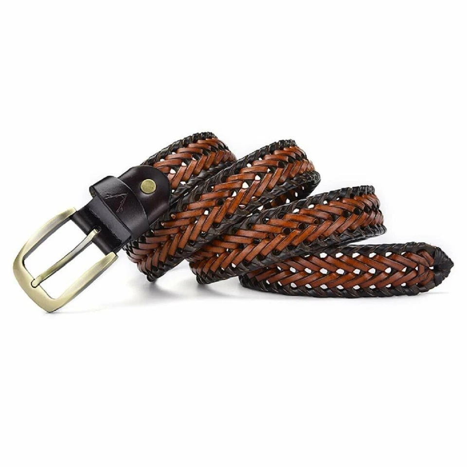 Nouvelle Ceinture Tressée En Cuir Brun Et Tan Pour Homme Article Cadeau B2 - Photo 3/4