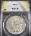 1880-S MORGAN SILVER DOLLAR ** ANACS MS-63 **  PROBLEM FREE COIN  (7793)