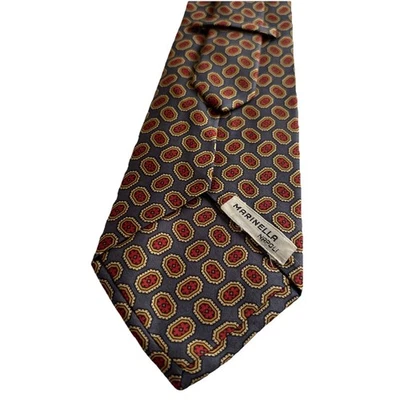 Vintage Marinella Napoli Vollseidenkrawatte Blau Rot Geometrisches Medaillon Muster - Bild 1 von 4