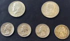 Mixed Lot of 6 SILVER coins 2 '69 Kennedy Half Dollars & 4 GW quarters 1951-1959