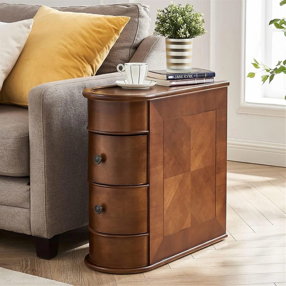 Wooden Bedside Table with Storage Narrow Side Table w/ 2 Drawers for Living Room - image 3 of 4