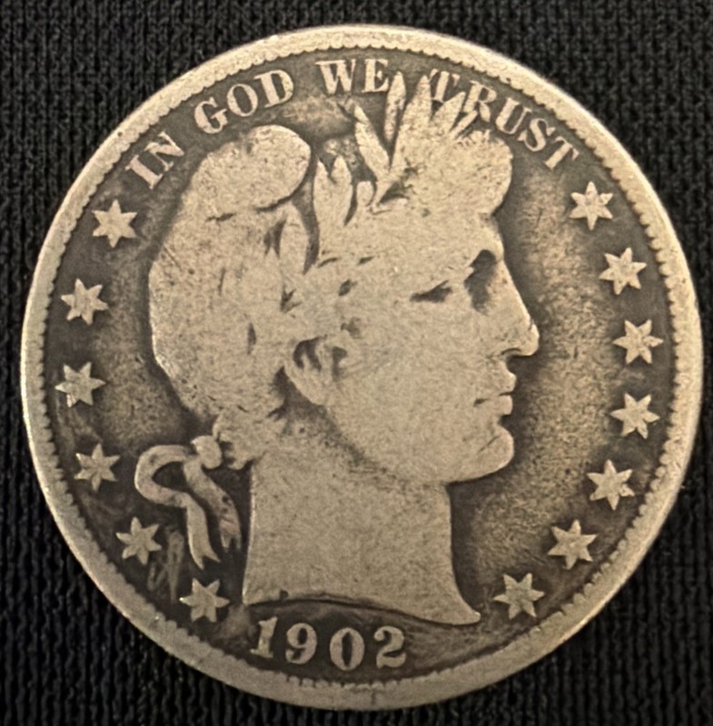 1902 United States Barber Half Dollar Silver Coin 50C Fine Conditions
