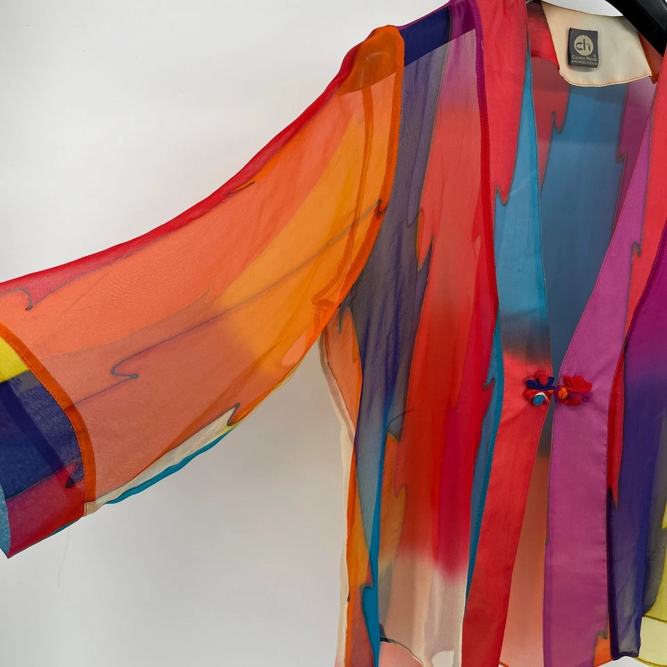 Chaqueta Cárdigan Cocoon House Seda Ombre Kimono Colorido Arte Abstracto Topper S/M Foto 4 de 4