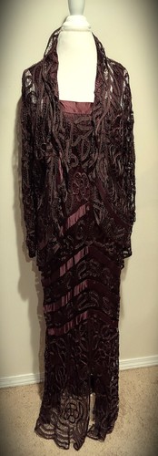 Soulmates - Vestido de noche/madre de la novia chocolate ganchillo a mano con chaqueta - Imagen 1 de 10