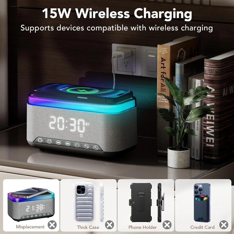 Digitaler DAB+ Radiowecker mit Kabelloser Ladestation Nachtlicht und USB Ausgang - Bild 4 von 4