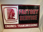 Vintage Tecumseh Factory Service Engines/Transmissions Embossed Sign, 36" X 24"