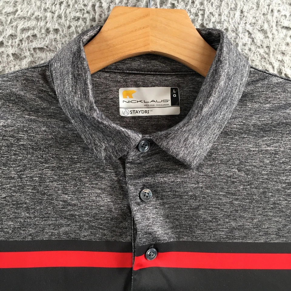 Camisa Polo Nicklaus Para Hombre L Negra Gris Cuarto Botón Golf StayDri Manga Corta Foto 4 de 4