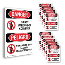 Do Not Walk Under Conveyor Bilingual OSHA Danger Sign Or Decal - 5 or 10 Pack