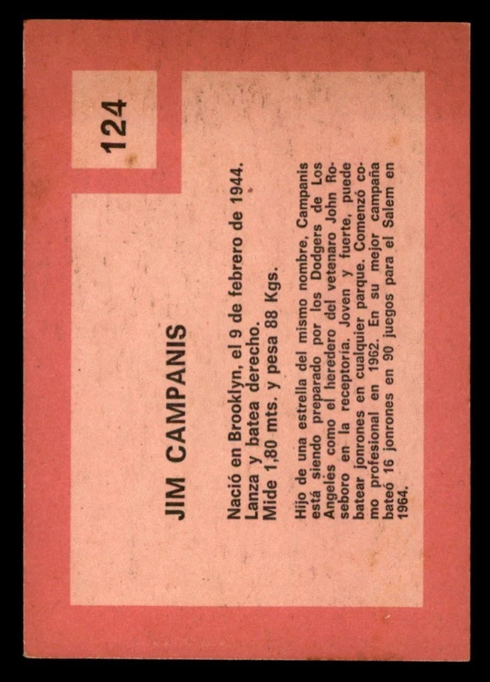 1967 Topps Venezuela Baseball #124 Jim Campanis VG/EX - Image 2 of 2