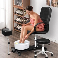 Pedicure Chair with Stool & Bubble Massage Foot Bath 31.4"D x 19.8"W x 51"H New