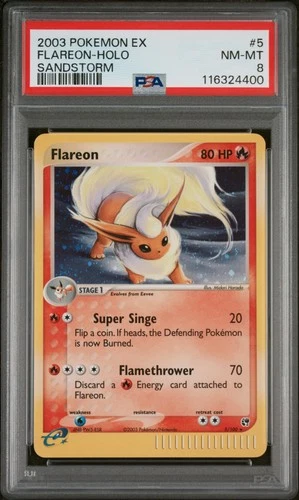 2003 POKEMON EX SANDSTORM #5 FLAREON-HOLO PSA 8
