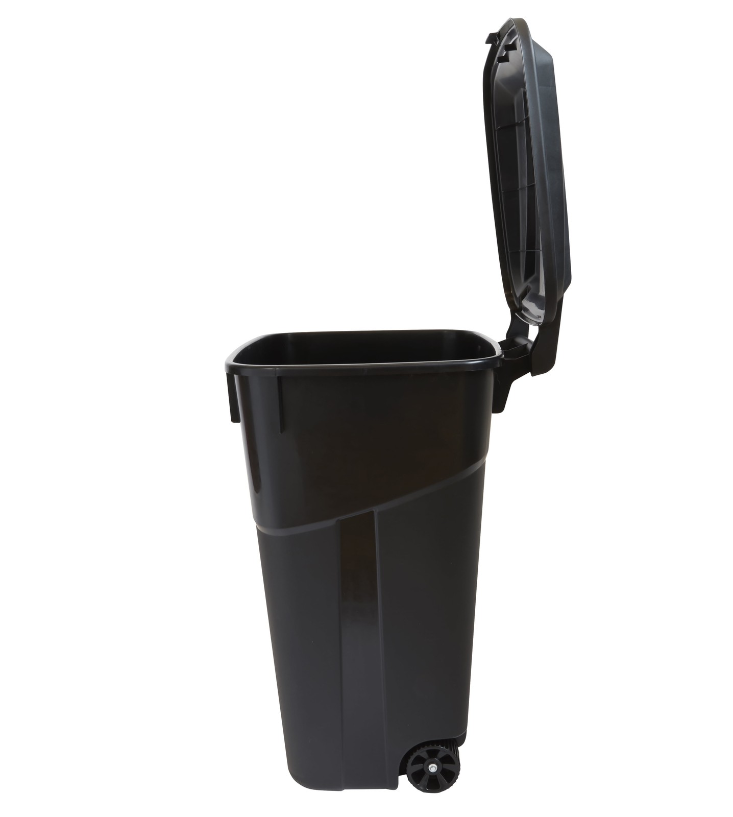 32 Gallon Wheeled Heavy Duty Garbage Can, Attached Lid, Black