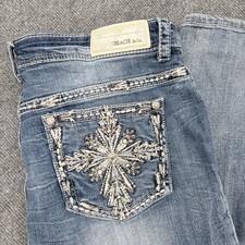 Grace in La Women's Mid-Rise Bootcut Jeans, Size 17, Denim with Rhinestones