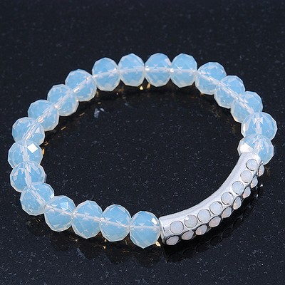 Stretch-Armband mit weißen Bergkristall und Swarovski Elements - bis 20 cm
