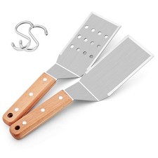 HaSteeL Metal Spatulas, 2 Pcs Stainless Steel Griddle Large, Wooden Handle