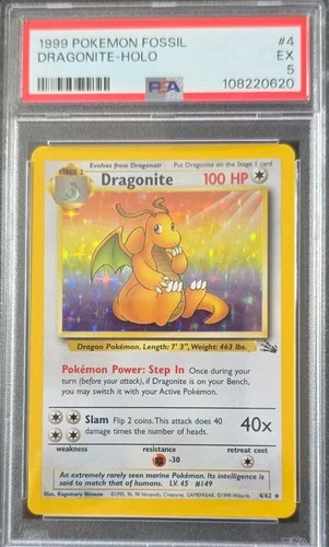 Pokémon Dragonite Fossil 4/62 Holo Rare PSA 5 Unlimited EX *Pre-Owned*