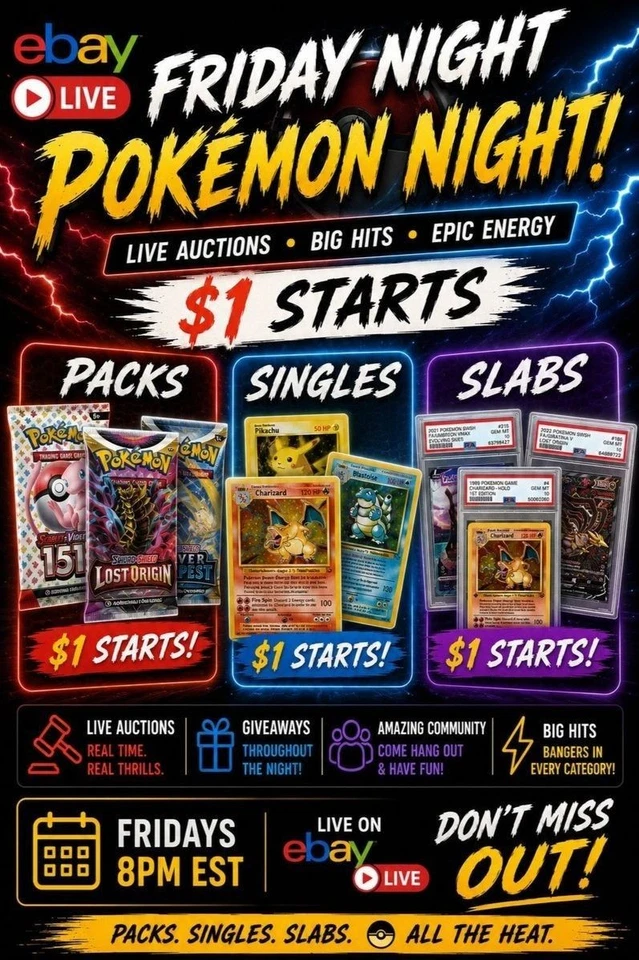 🔥FRIDAY NIGHT POKEMON NIGHT🔥 SINGLES SLABS SEALED RAAAAHHH