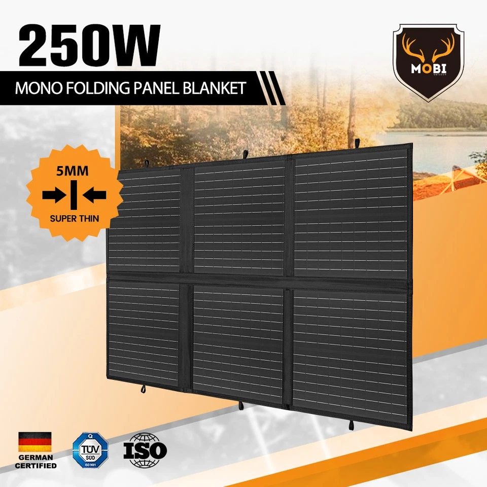MOBI 250W Solar Blanket Mono Portable Folding Solar Panel Kit 12V Battery Charge