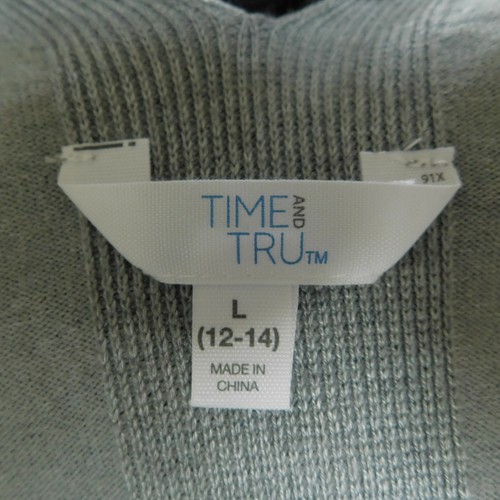 TIME and TRU Grey Heather Open Front Sweater Cardigan Side Slits Pockets L NWOT - Picture 5 of 7